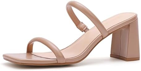Women's Square Open Toe Heeled Sandals Two Strap Mules Slip On Block Chunky Mid Heels Sandals | Amazon (US)