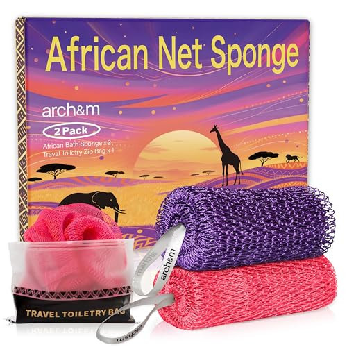 ARCH&M African Net Sponge Authentic 2 Pack - 53" Extra-Long Body Scrubber for Women and Men Daily Use Body Care, Shower Loofah Exfoliating Bath Sponge, Travel Portable Bath Accessories Gifts | Amazon (US)