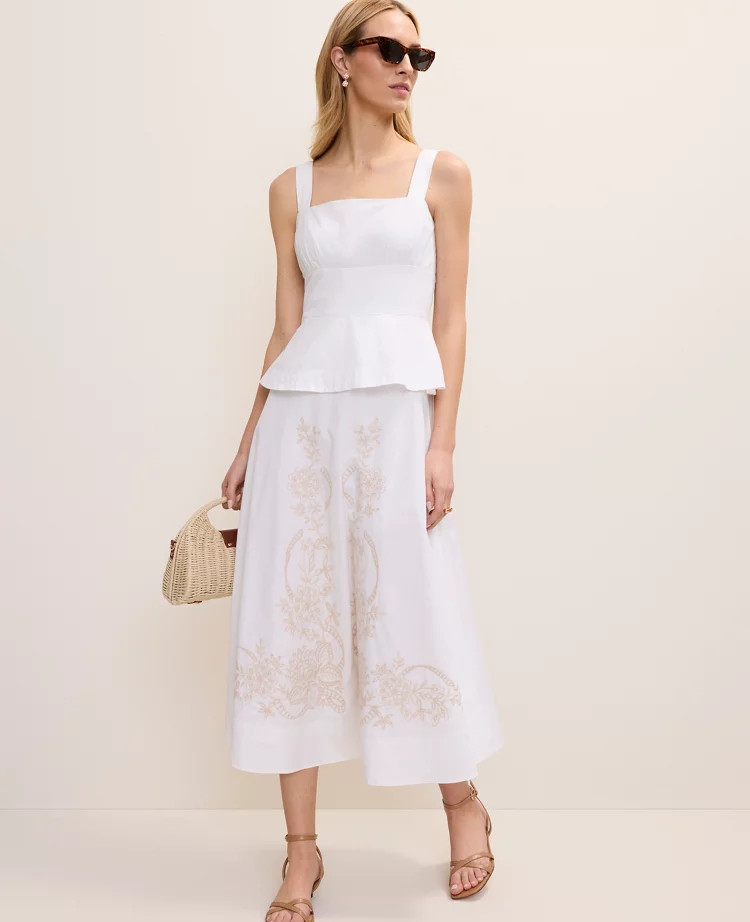 Embroidered Peplum Flare Midi Dress | Ann Taylor