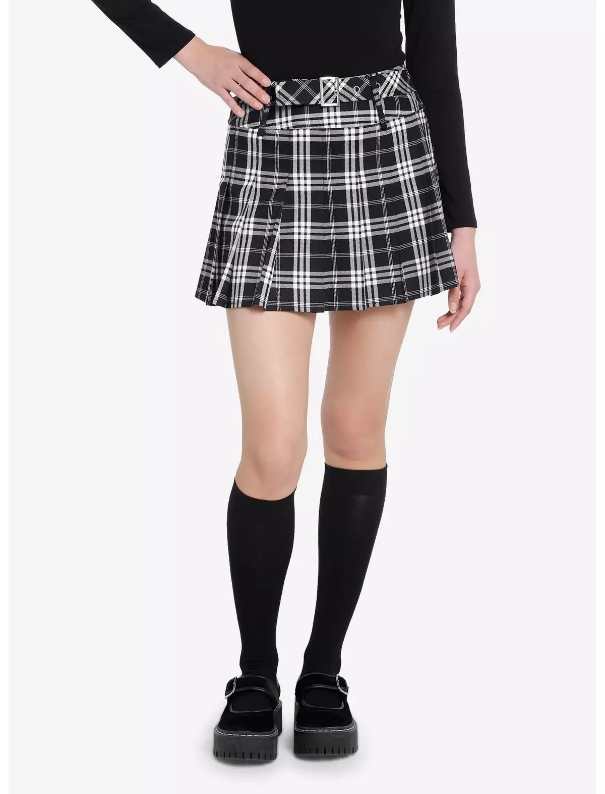 Cosmic Aura Black & White Plaid Belt Mini Skirt | Hot Topic