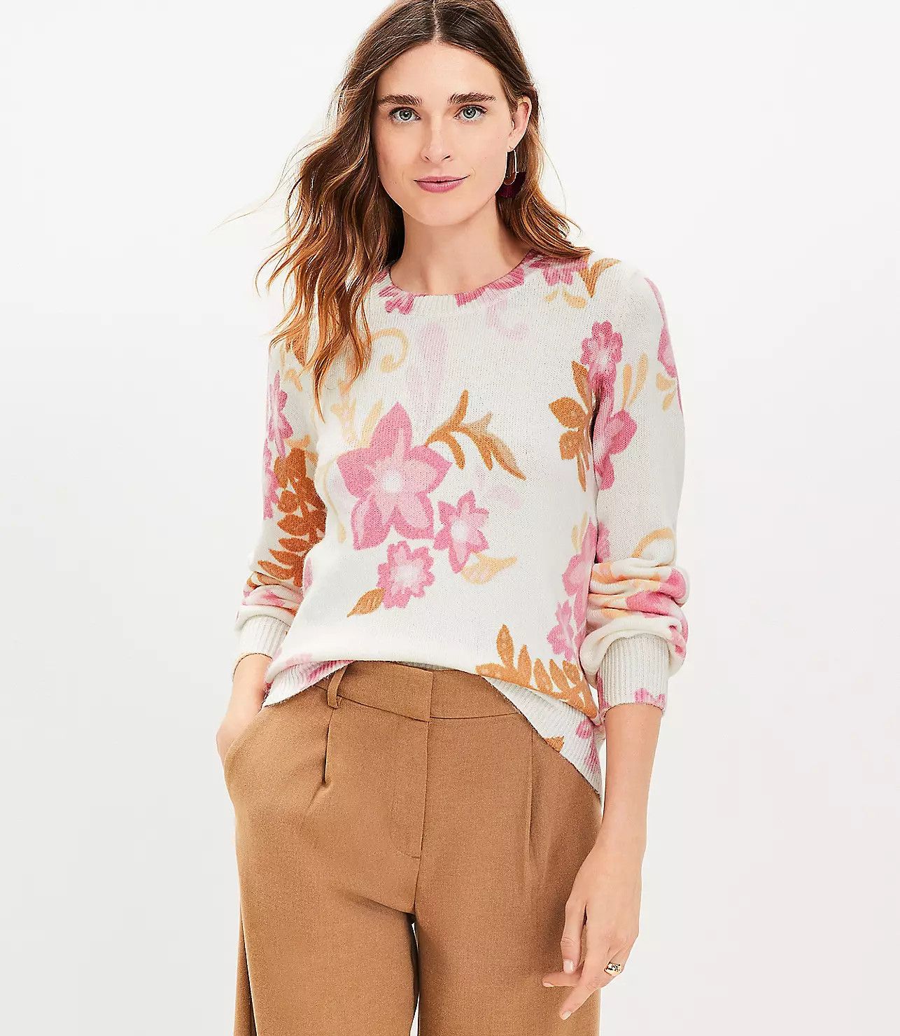 Floral Draped Sleeve Sweater | LOFT