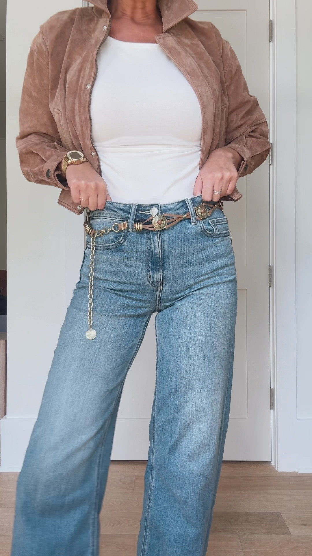 Wearing size small in this suede jacket. Under $100 and amazing quality. Wearing 27x34 in the jeans. Booties true to size.

#LTKootd #LTKTall #LTKOver40