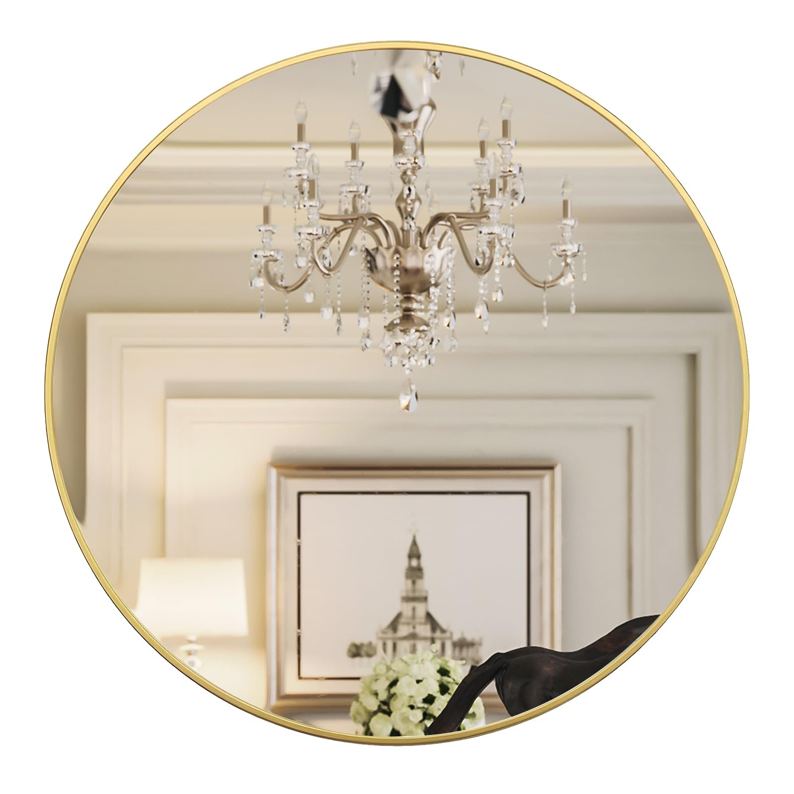 Growsun 28'' Gold Round Mirror Bathroom Vanity Mirror for Wall, Home Decor for Living Room, Bedro... | Amazon (CA)