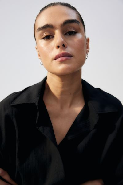 Long Cotton Shirt - Long sleeve - Long - Black - Ladies | H&M US | H&M (US + CA)