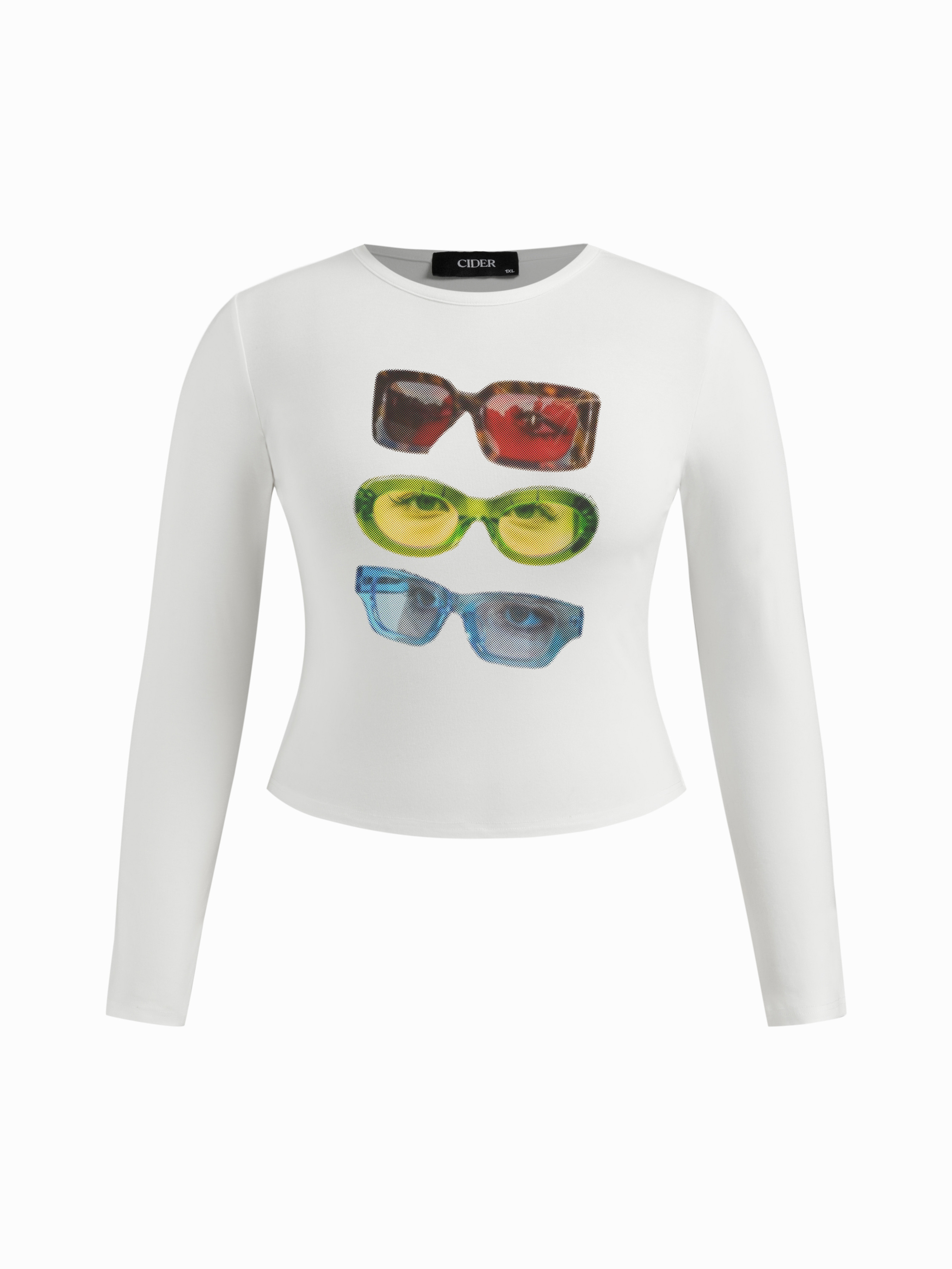 Knit Fabric Sunglasses Graphic Tee Curve & Plus For Daily Casual Party/Clubbing | Cider