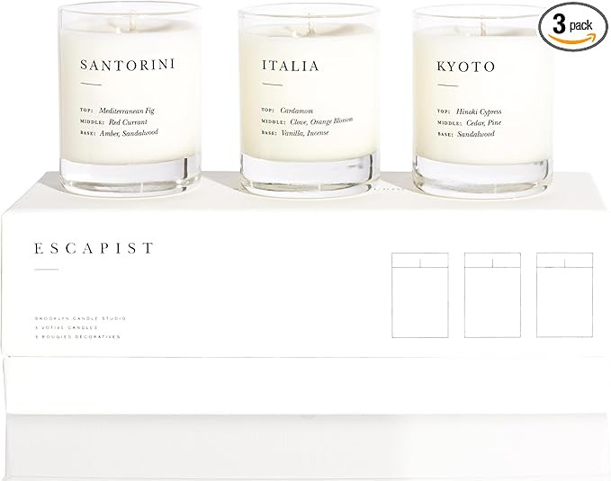 Brooklyn Candle Studio Votive Gift Set - Santorini + Kyoto + Italia - Luxury Scented Mini Candles... | Amazon (US)