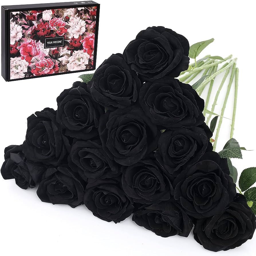 Cloudecor 15Pcs Artificial Roses Velet Real Touch Single Stem Fake Roses Silk Realistic Bouquet F... | Amazon (US)