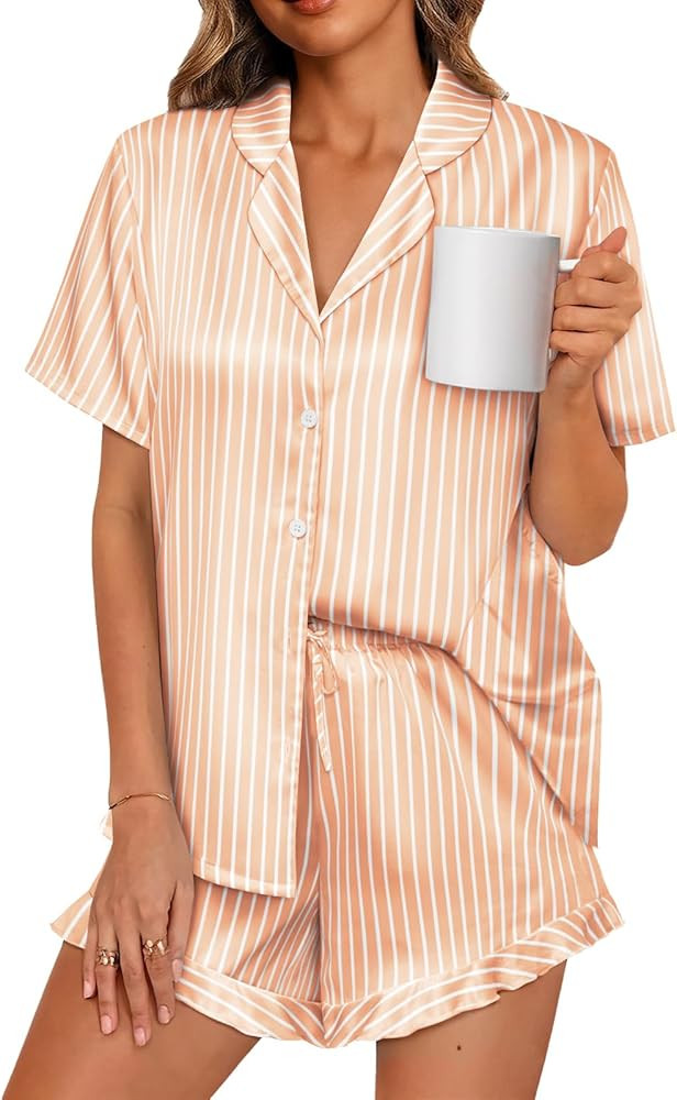 LILLUSORY Womens Satin Silk Pajamas Set 2 Piece Ruffle Pjs Winter Matching Lounge Sleepwear Butto... | Amazon (US)