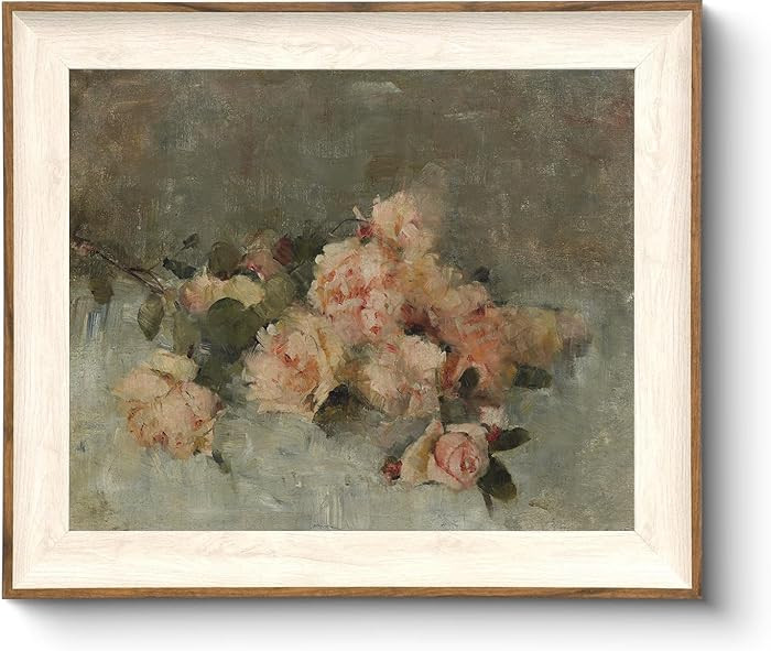ASTRDECOR Framed Floral Wall Art, Vintage Pink Flower Oil Painting Wall Decor for Bedroom, Retro ... | Amazon (US)