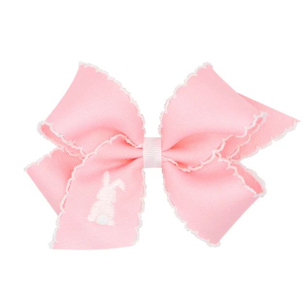 White Embroidered Bunny Bum Moonstitch Bow Pink | Classic Whimsy