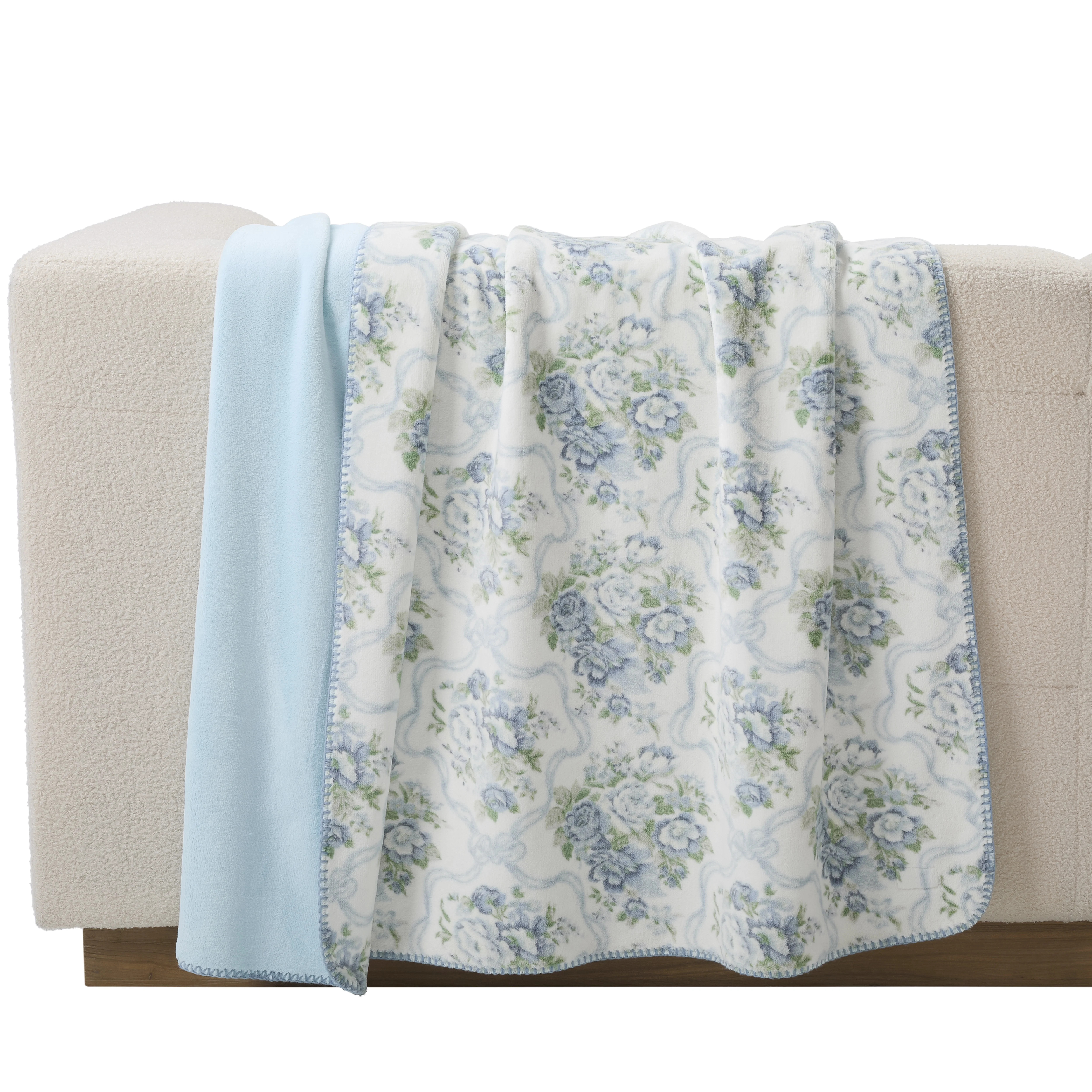Paris Hilton Luxe Plush Oversized Reversible Blue Floral Coquette Throw | Walmart (US)