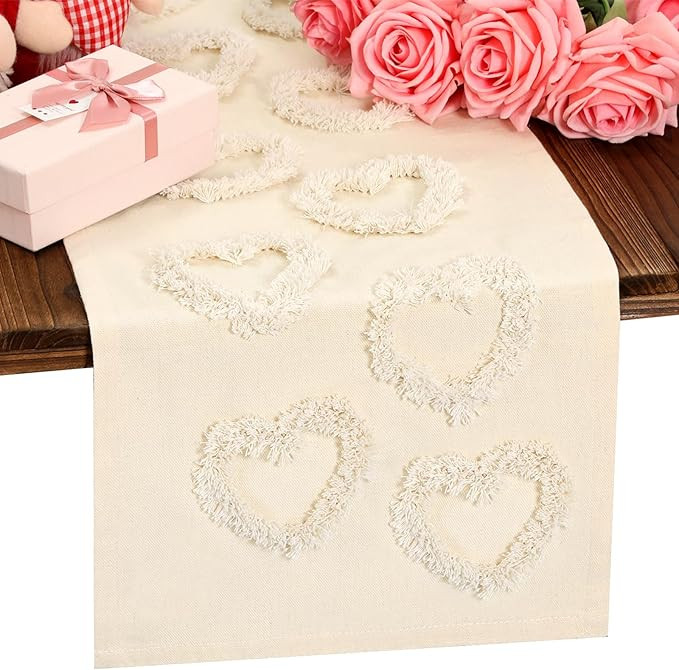 Tudomro Neutral Valentine's Day Table Runner, 12 x 72 Inch Rustic Soft Plush Faux Fur Jacquard Wh... | Amazon (US)