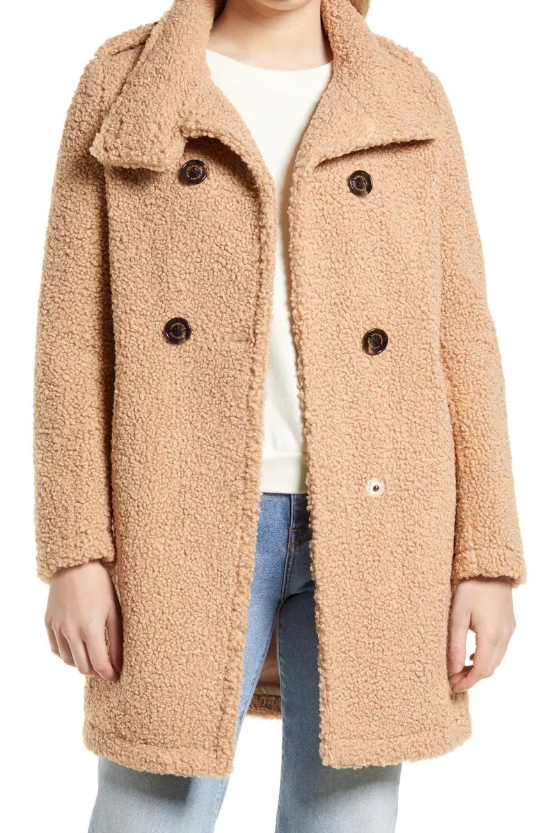Double Breasted Faux Shearling Teddy Coat | Nordstrom