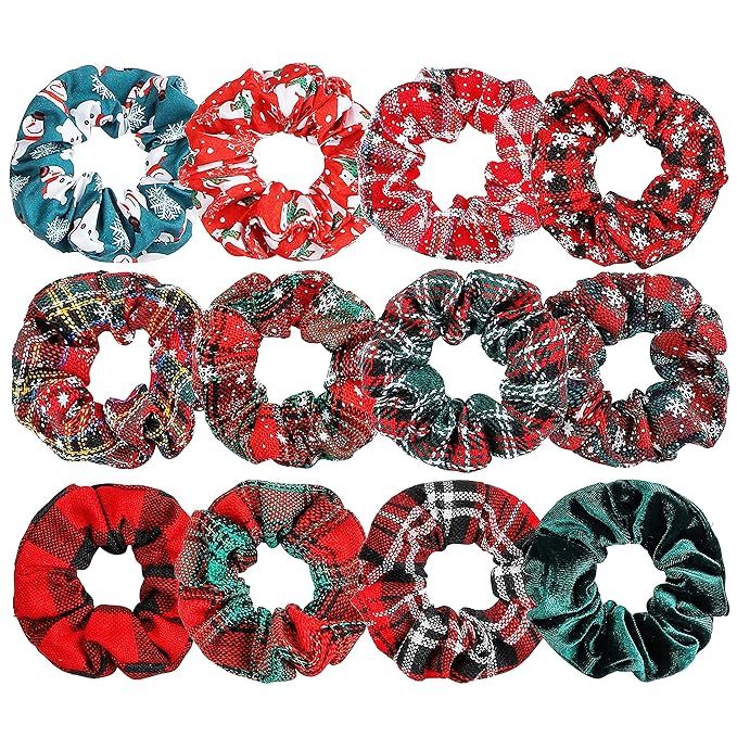 12PC Hair Scrunchies for Women, MTSCE Christmas Velvet Elastics Bobbles Hair Bands Hair Tie Ropes... | Amazon (US)