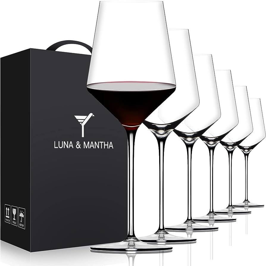 Red Wine Glasses Set of 6- Premium Crystal Wine Glasses Hand Blown-15 oz,Thin Rim,Long Stem,Perfe... | Amazon (US)
