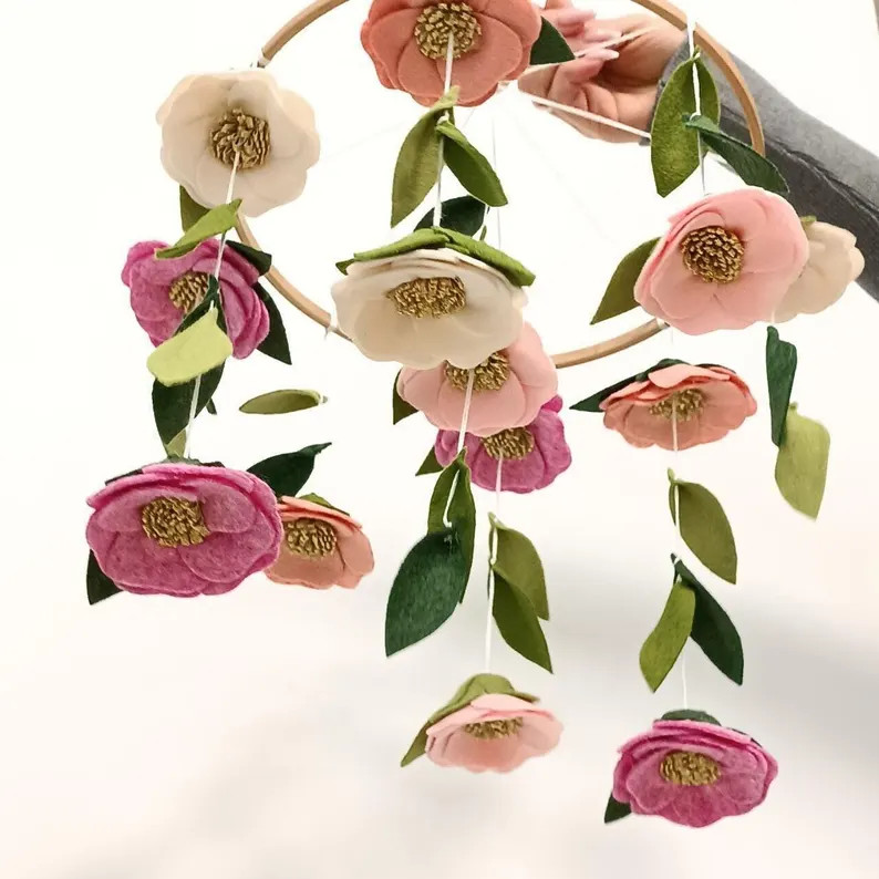 Floral Baby Mobile For Crib, Camellia And Orchid Flowers, Baby Girl Natural Nursery Decor | Etsy (Global)