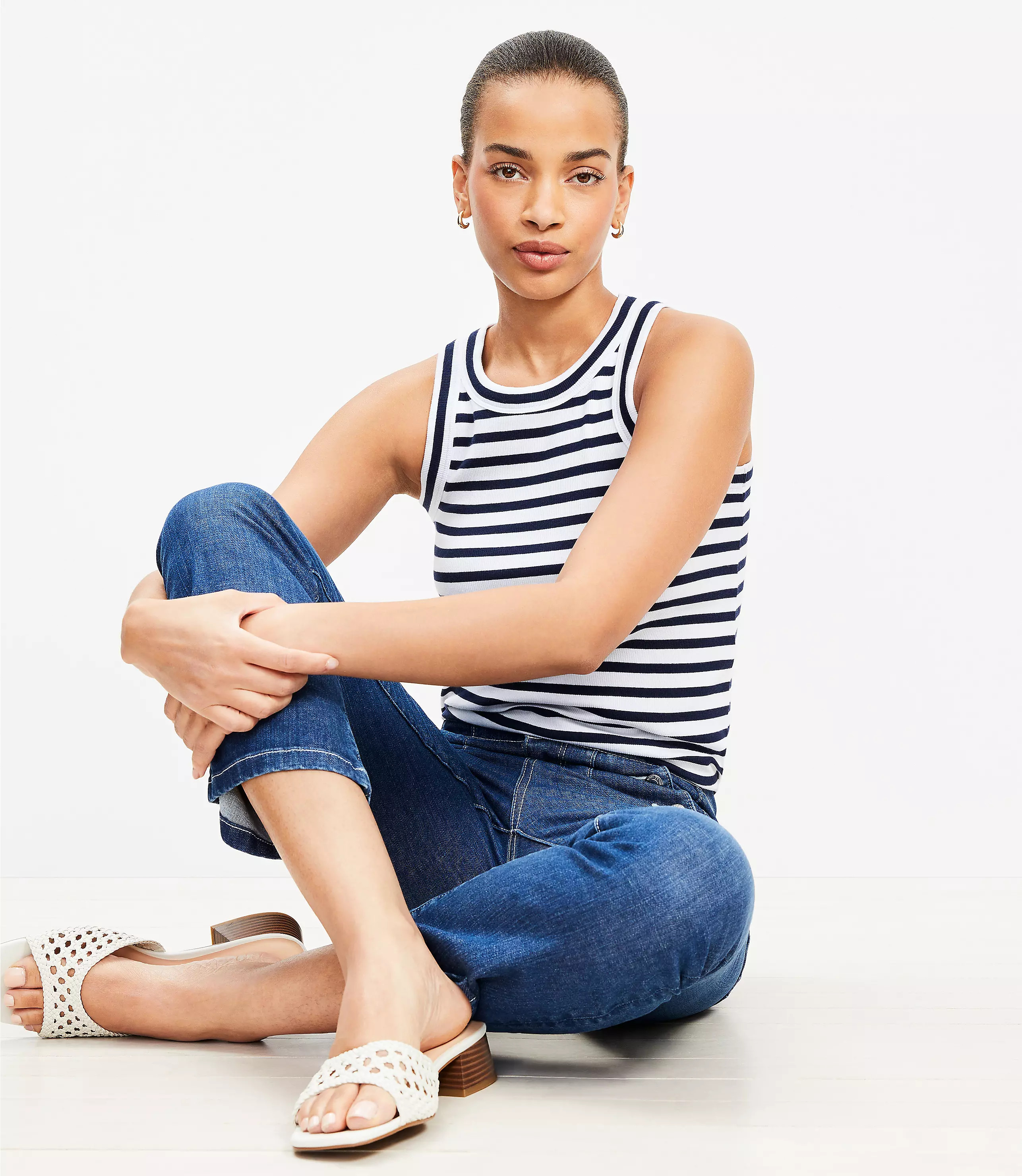 Stripe Perfect Ribbed Tank Top | LOFT