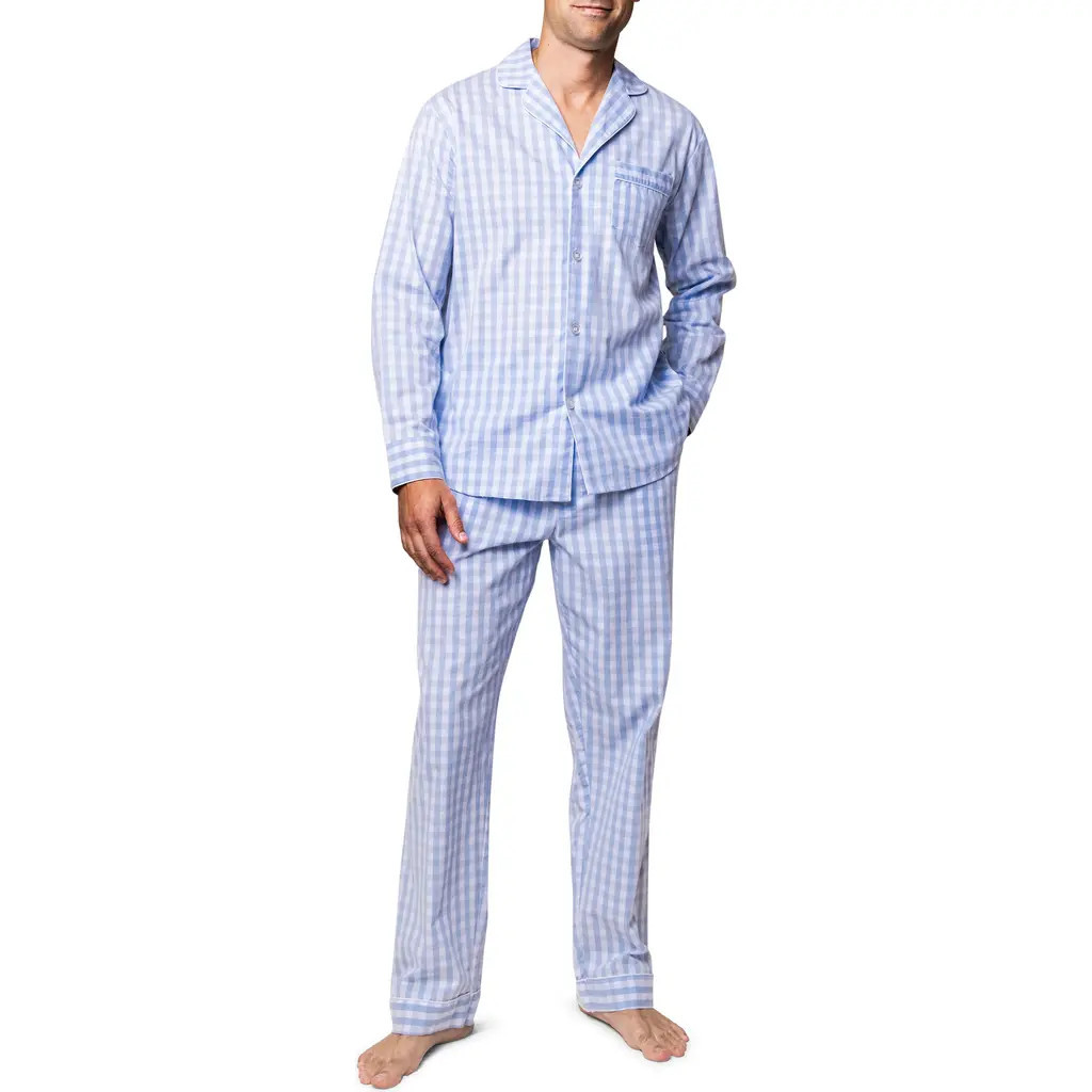 Petite Plume Gingham Cotton Pajamas in Blue at Nordstrom, Size Small | Nordstrom