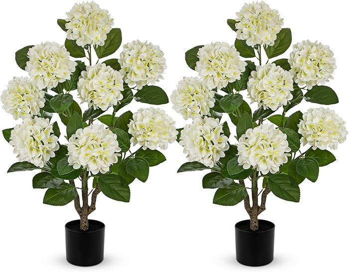 3FT White Hydrangea Artificial Flowers Tree 2 Pack Large Real Touch Faux Silk Hydrangea Plants Po... | Amazon (US)