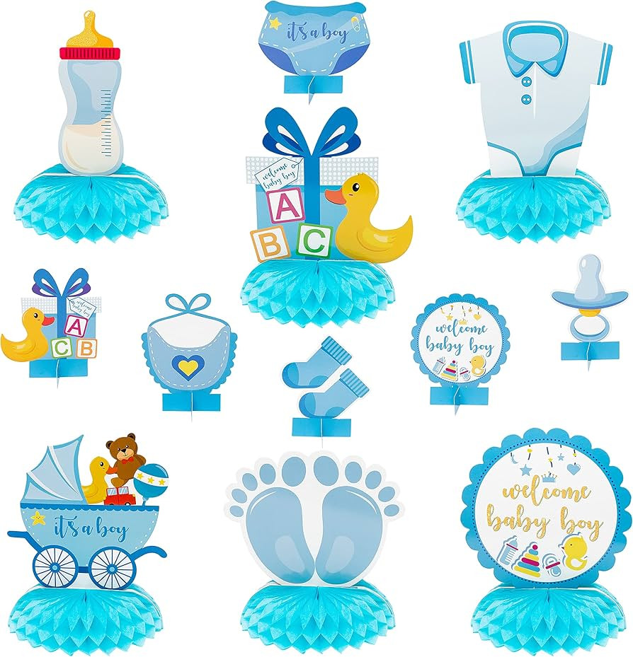 OSNIE Blue Baby Shower Party Centerpieces for Boys, 12Pcs It's a Boy Baby Shower Honeycomb Decora... | Amazon (US)