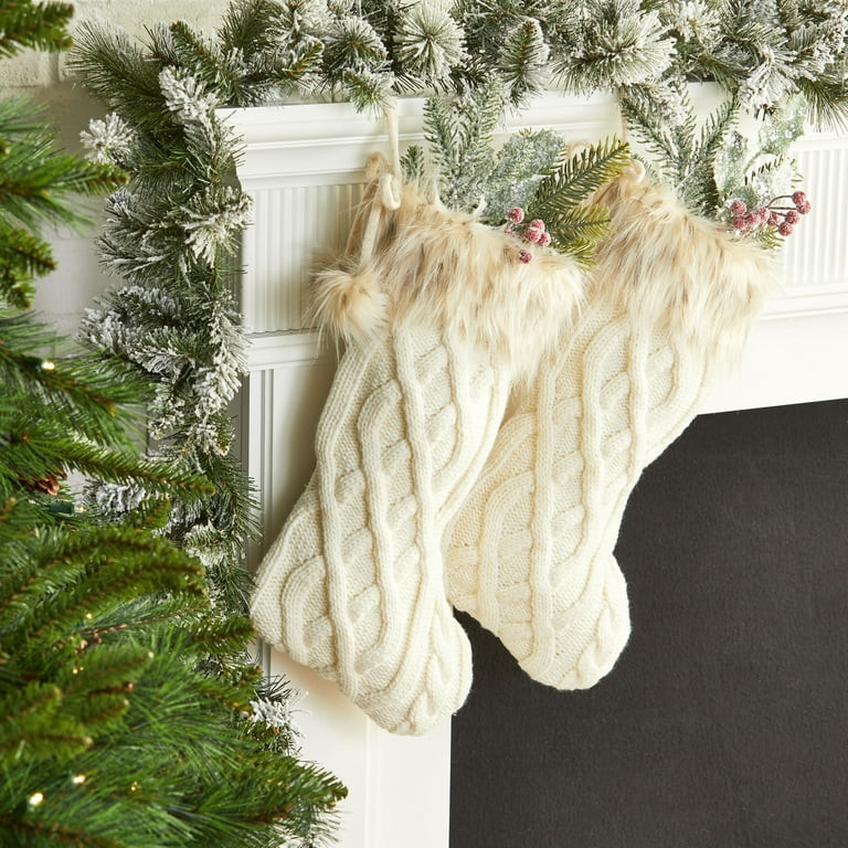 Holiday Time 20inch Cream Cable Knit Christmas Deocration Stockings,2 Count Per Pack - Walmart.co... | Walmart (US)