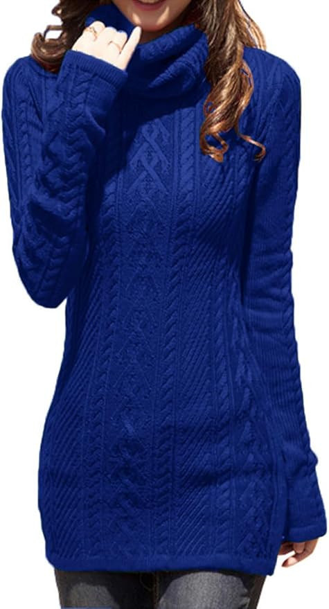 v28 Women Polo Neck Long Slim Fitted Dress Bodycon Turtleneck Cable Knit Sweater | Amazon (US)