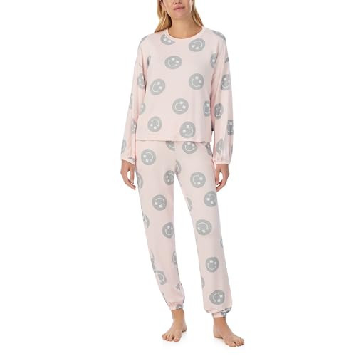 kate spade new york Pajamas for Women 2 Piece Set, Cozy Viscose Knit Long Sleeve Jogger Lounge Set, Pink Spade Smiley, X-Large | Amazon (US)