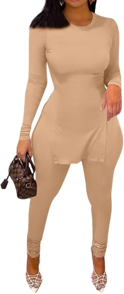 AXOSY 2 Piece Outfits for Women Plus Size Long Sleeve Pullover Shirts Bodycon High Waist Leggings... | Amazon (US)