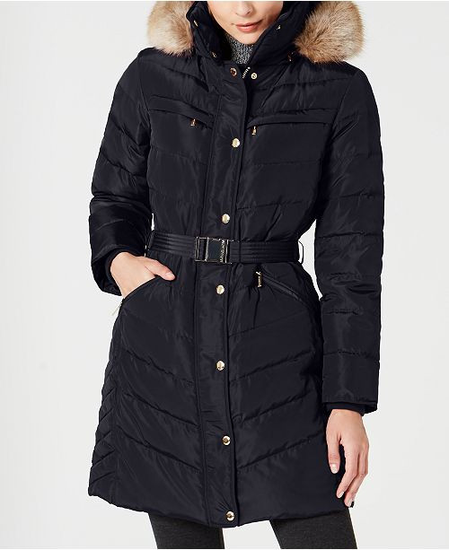 Belted Faux-Fur-Trim Down Puffer Coat, Created for Macy's | Macys (US)