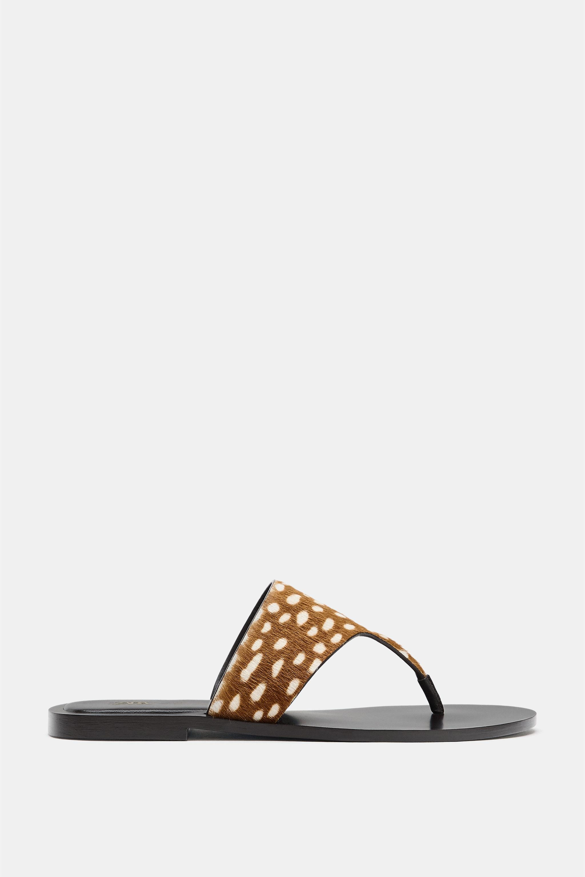 TEXTURED LEATHER FLAT SANDALS | Zara US