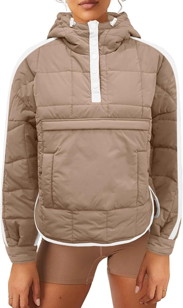Tankaneo Womens Oversized Puffer Pullover Jacket Quilted Color Block Puffy Hooded Coat Fall Hoodi... | Amazon (US)