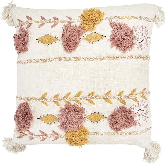 Creative Co-Op Creative Co-Op Cotton Embroidered Pillow with Tassels and Applique, Multicolor | Amazon (US)