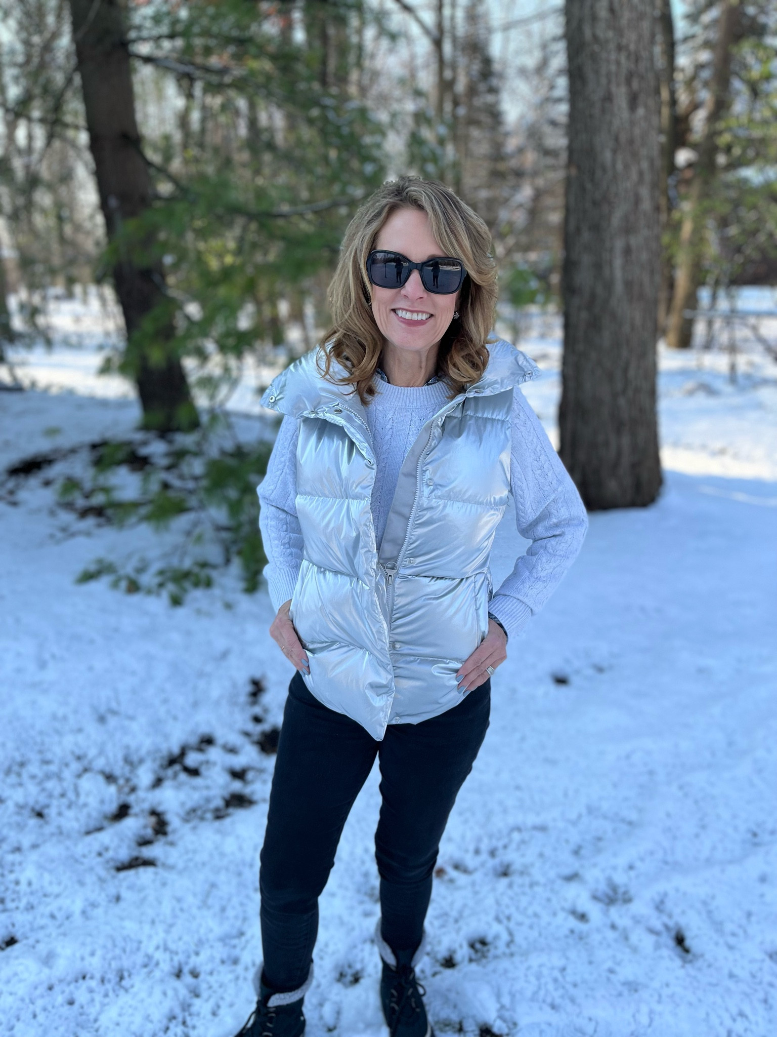 The Downtown Puffer Vest is not available in silver but a beautiful cranberry shade.  A perfect vest to stay warm on a long winter walk!!  It is on sale too!!

#LTKsalealert #LTKSeasonal #LTKHoliday