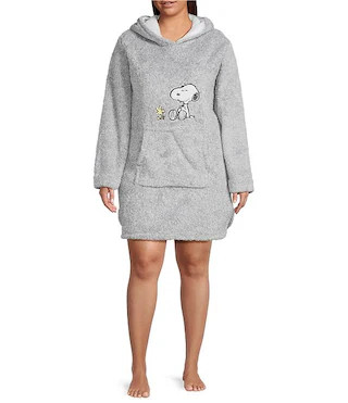 Plus Size Long Sleeve Round Plush Hooded Tunic | Dillard's