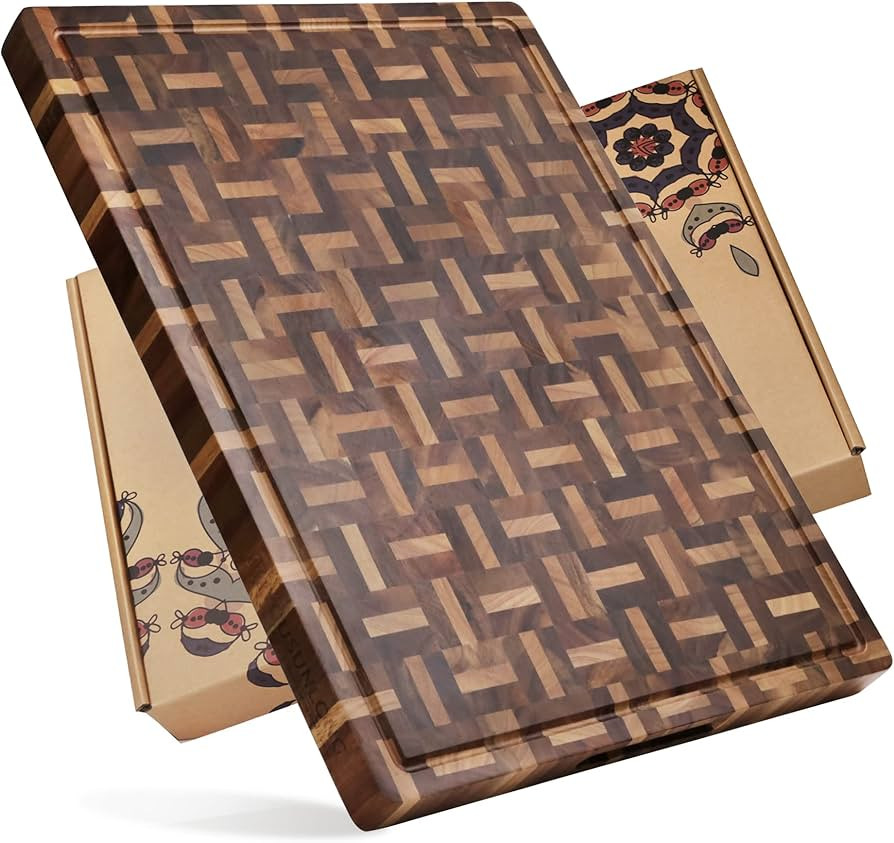YOUSUNLONG Cutting Board XXL Large End Grain Acacia Wood Mixed With Oak - 24x18x1.5 Inch - Revers... | Amazon (US)