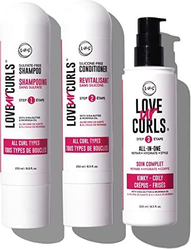 LUS Brands Love Ur Curls for Kinky-Coily Hair, 3-Step System - Shampoo and Conditioner Set with All- | Amazon (US)