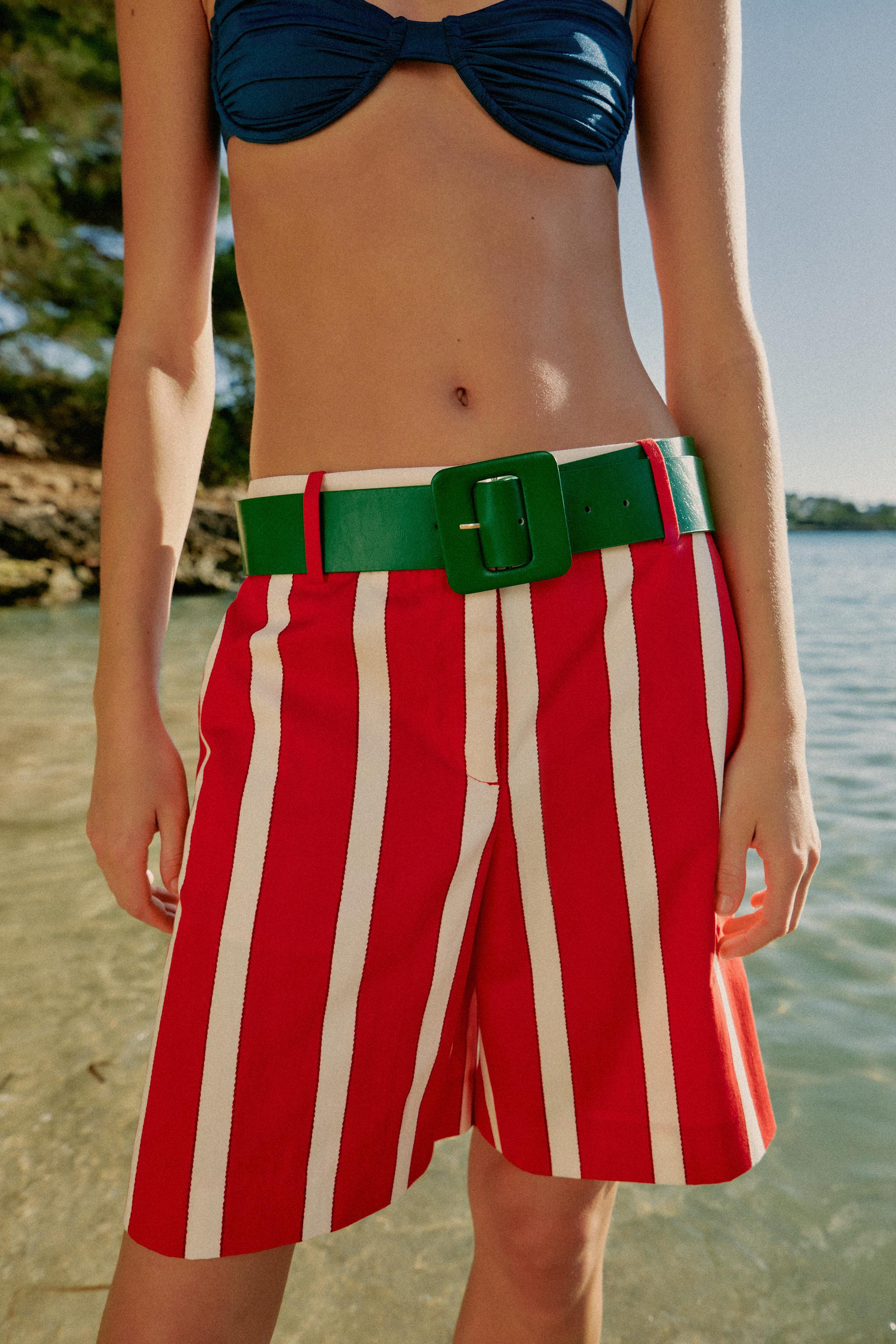 STRIPED BELTED SHORTS | Zara US