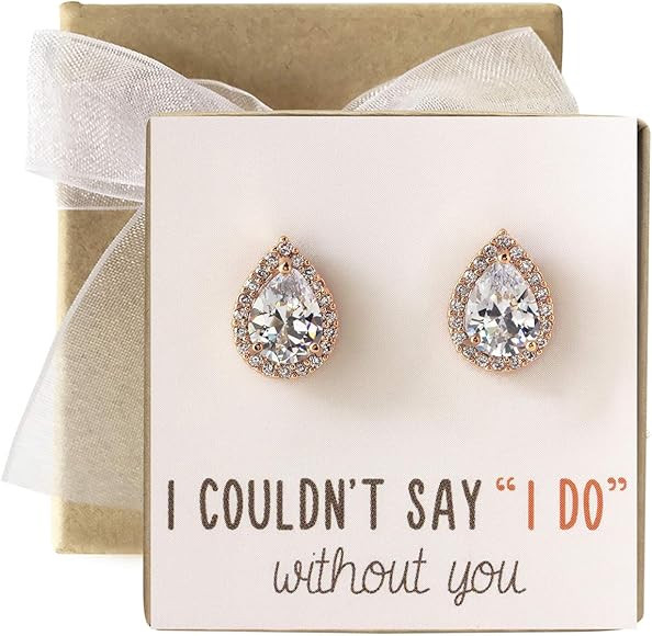 A+O Wedding Bridesmaid Jewelry Gift - Pear Teardrop Stud Post or Clip on Earrings in Gold, Rose Gold | Amazon (US)