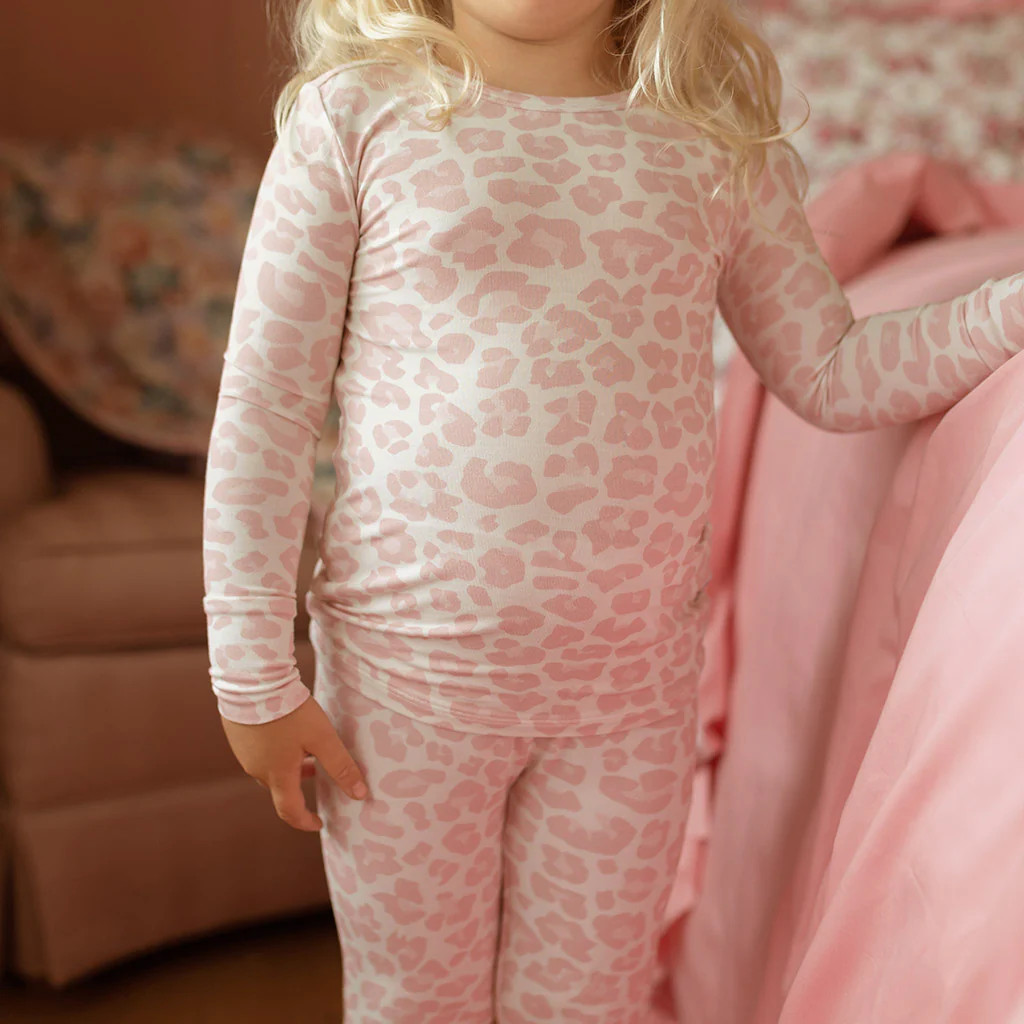 Leopard Pink Long Sleeve Toddler Pajamas | Delaney | Posh Peanut