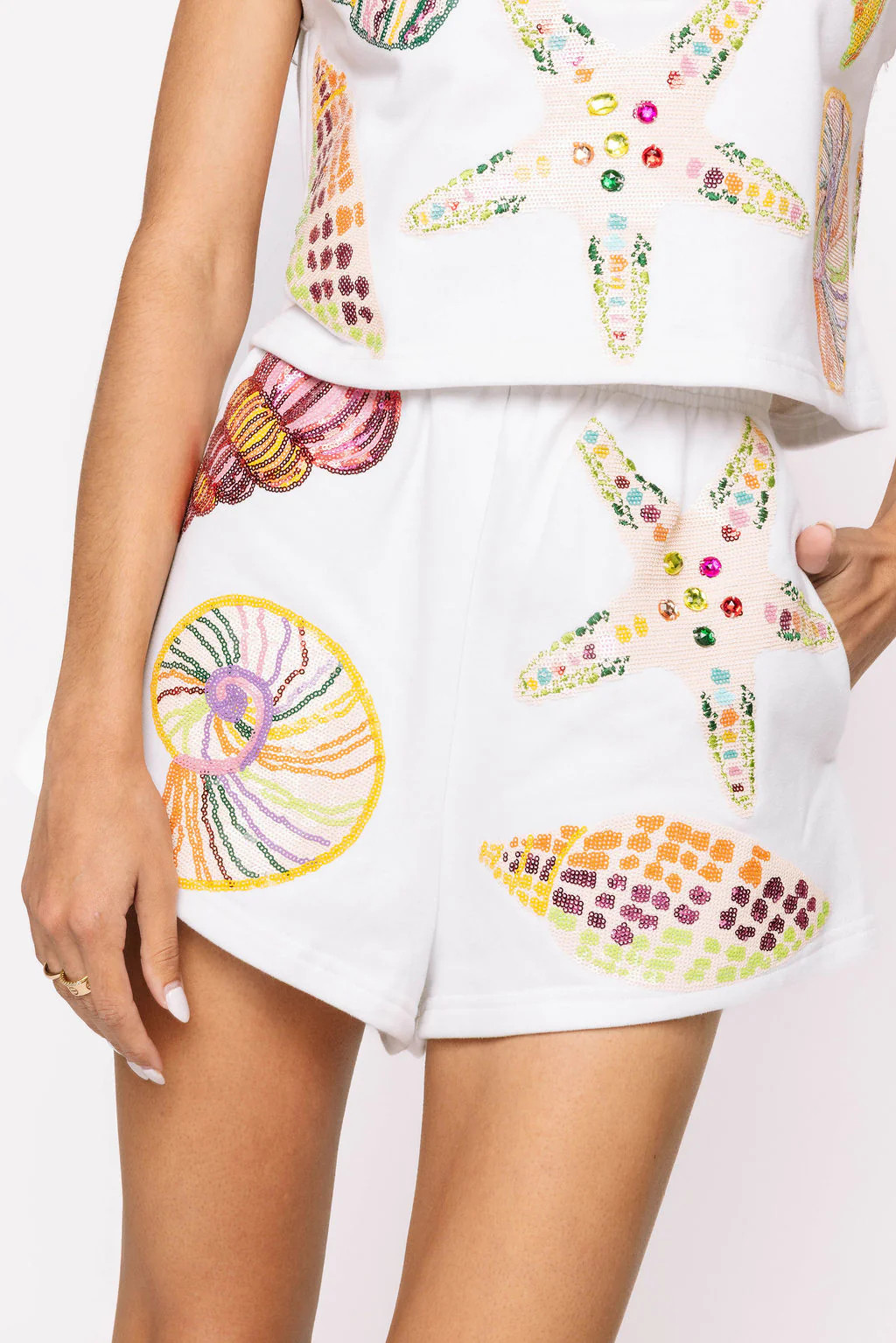 White Multi Shell Short | Queen of Sparkles
