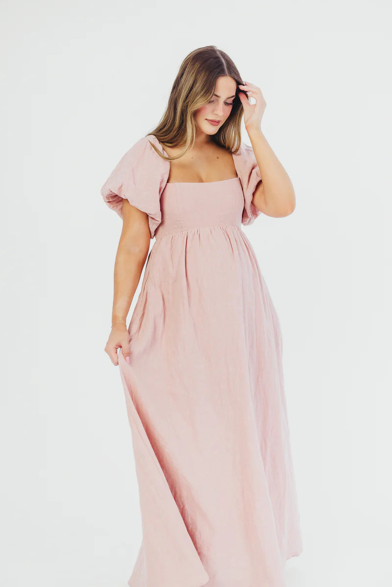 Candace Maxi Dress in Sweet Blush - 100% Linen - Bump Friendly | Worth Collective