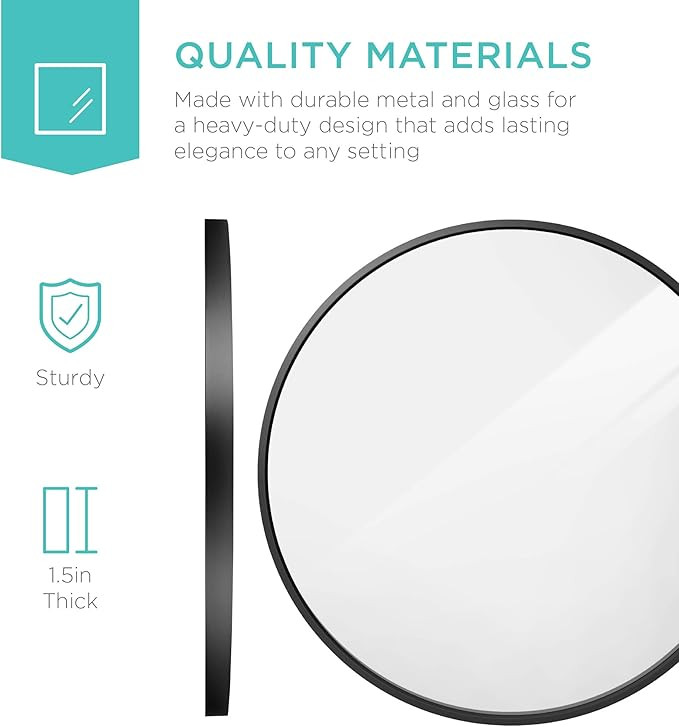 Best Choice Products 36in Framed Round Wall Mirror for Bathroom Vanity, Bedroom, Bathroom, Living... | Amazon (US)