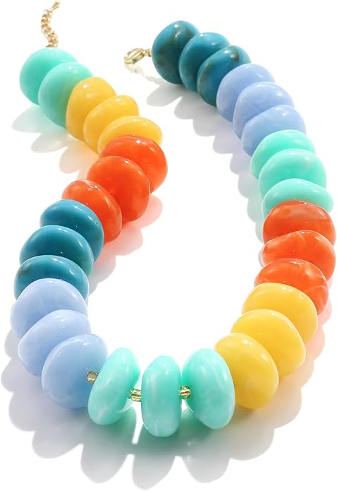 CONRAN KREMIX Colorful Chunky Beaded Necklace for Women,Large Acrylic Bead Choker Statement Neckl... | Amazon (US)