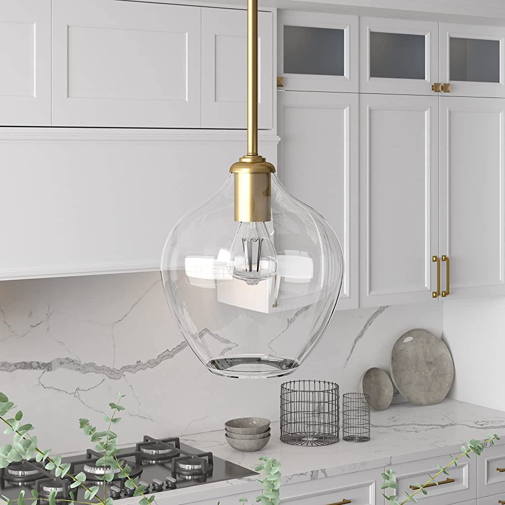 Marisa 8.63" Wide Pendant with Glass Shade in Brass/Clear | Amazon (US)