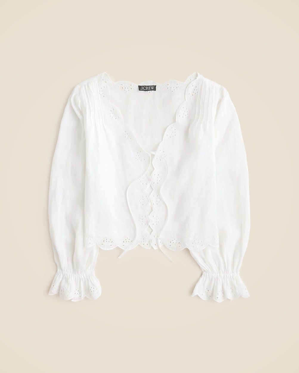 Scallop-trim tie-front top in ramie | J. Crew US