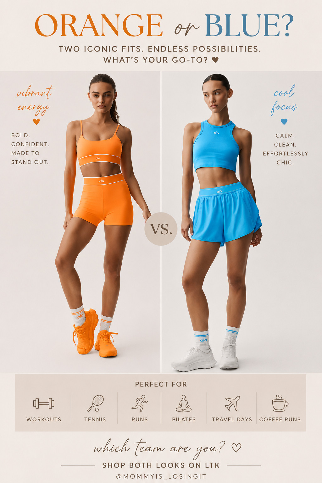 Orange or Blue? Which Alo Set Wins? | Activewear You'll Want on Repeat


If you had to choose just one... are you Team Orange 🧡 or Team Blue 💙?

These Alo sets are giving two completely different vibes, and I honestly can't decide which one I love more.

🧡 Orange: Bold, energetic, and guaranteed to turn heads. Perfect for crushing workouts, outdoor runs, and adding a pop of color to your activewear collection.

💙 Blue: Clean, cool, and effortlessly elevated. The kind of set you'll wear from the gym to coffee without missing a beat.

Both are perfect for:
• Gym workouts
• Running & walking
• Pilates & strength training
• HYROX training
• Travel days
• Everyday athleisure

I'm obsessed with how comfortable, flattering, and easy these sets are to style.

Everything is linked in my LTK! Drop an 🧡 or 💙 in the comments and tell me which one you're adding to your cart. Follow for more activewear finds, workout outfits, and everyday style inspiration.

#LTKStyle #LTKActive #AloYoga #Athleisure #Activewear #WorkoutOutfit #GymStyle #RunningOutfit #PilatesStyle #FitnessFashion #WorkoutClothes #WellnessJourney #SportStyle #TennisStyle #OOTD #ColorPop #AthleisureStyle #FitnessMotivation #LTKFinds #2026Style 

 