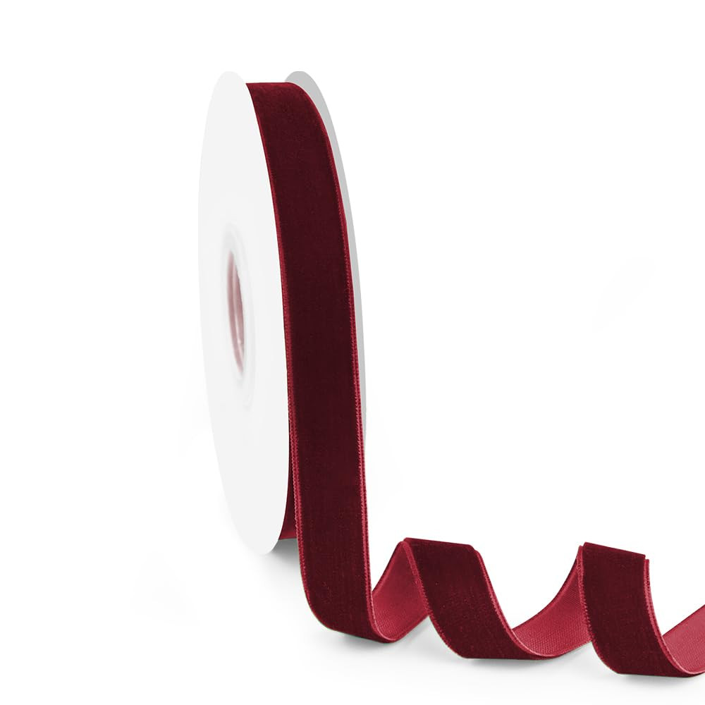 5/8" Wide Velvet Ribbon, 10 Yards -Burgundy Vine Red Velvet Ribbon on Spool for Crafts, Gift Wrap... | Amazon (US)