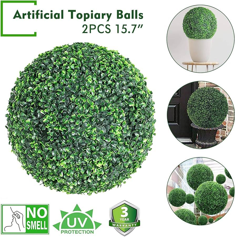 Kdgarden Artificial Plant Boxwood Topiary Balls 2PCS 15.7" UV Protected 4 Layers Faux Plants Deco... | Amazon (US)