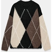 Zara - Diamond Knit Jumper - Women - Black Ecru - Women | Zara US