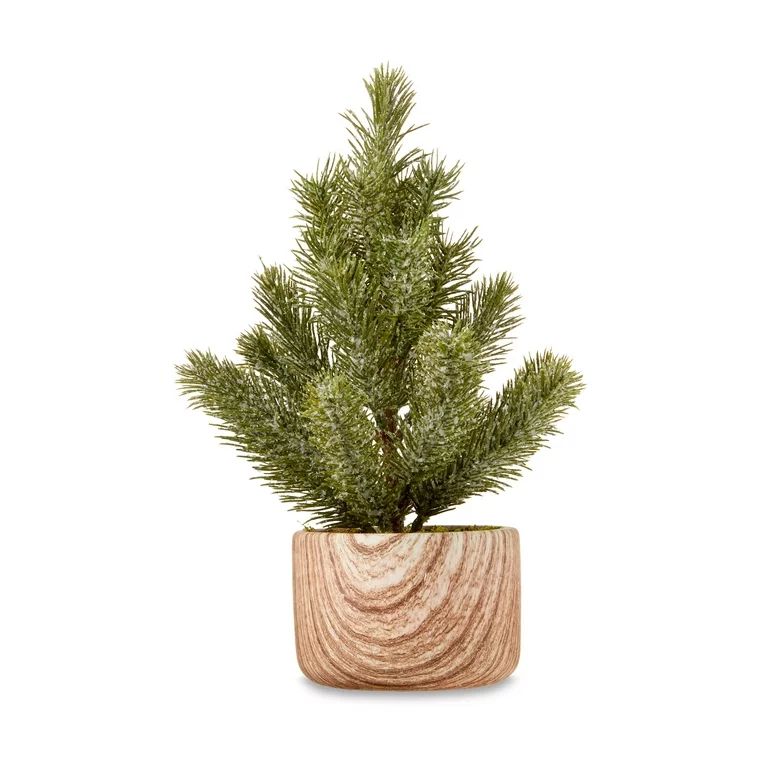Faux Snow-Flocked Mini Pine Tree in Ceramic Pot Christmas Decoration, Multi-Color, 10.5 in, by Ho... | Walmart (US)